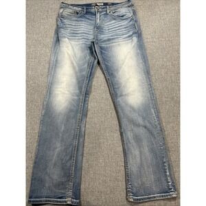 BKE Tyler Straight Jeans Men 34x33 Blue Stretch Denim Buckle Light Wash Western